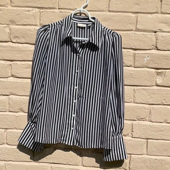 Take 50% OFF -Eva Mendes Stripped Long-sleeved Shirt, Size XS - Picture 3 of 8